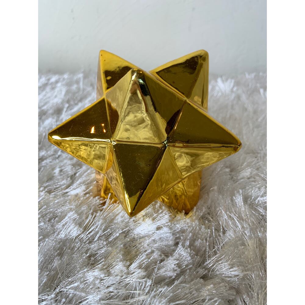 Ceramic Gold Star Figurine Shelf Decor Office Library Dual Tetrahedron 5"